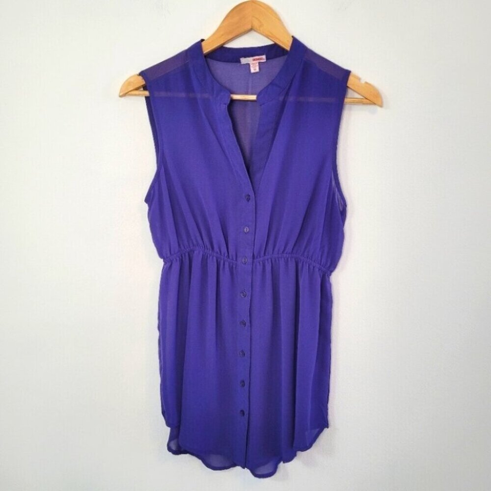 💘Bongo Purple Sleeveless Button Front Sheer Blouse Size Medium